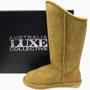 Australia Luxe  Tall Suede Boots 5 Women's Tobacco Tan Cozy Sheepskin Lined